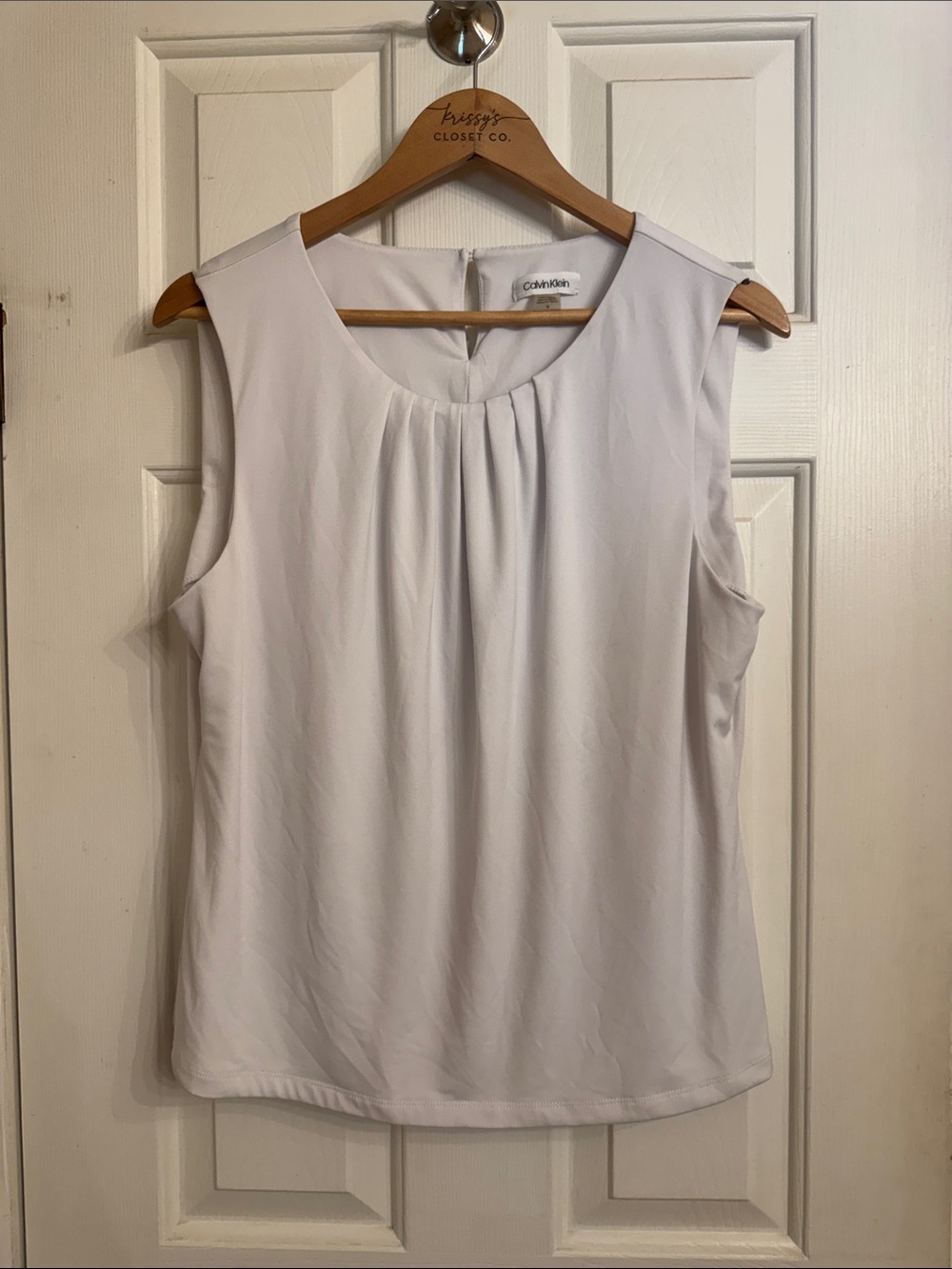 Calvin Klein White Sleeveless Pleated Front Scoop Neck Camisole